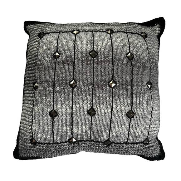 Handmade Black & Silver Crochet Studded Decorative Pillow Punk Goth Gothic Decor - Picture 1 of 8